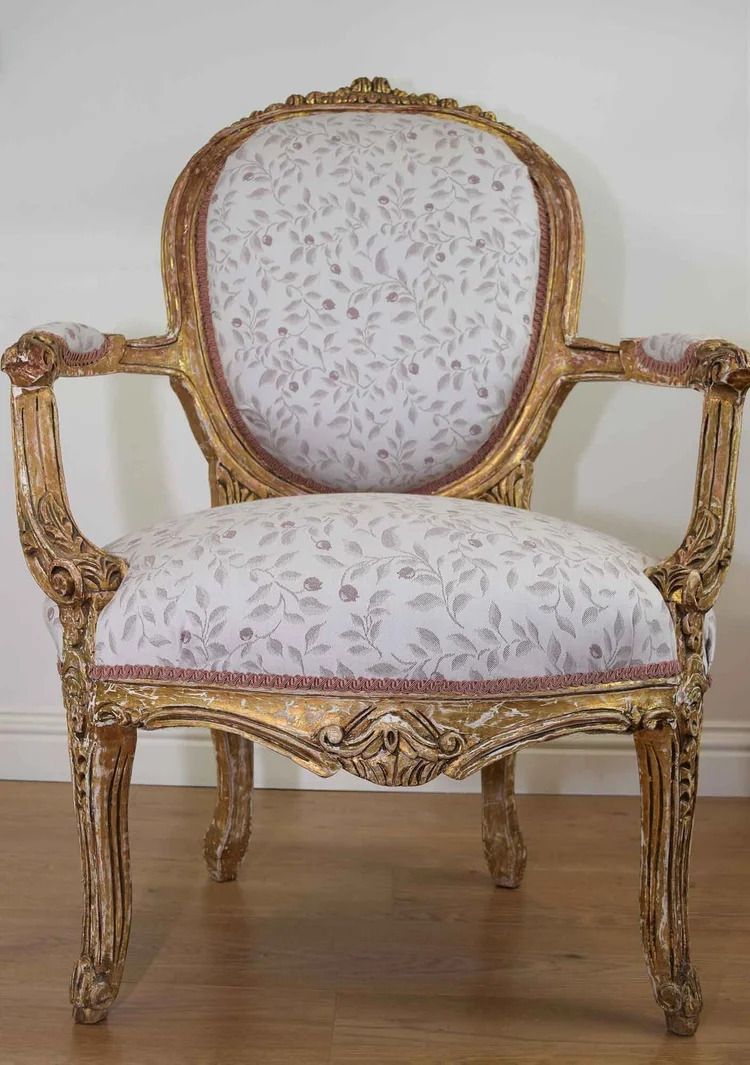 Pair Of Vintage Louis XV Style Gilt Open Armchairs photo for sale