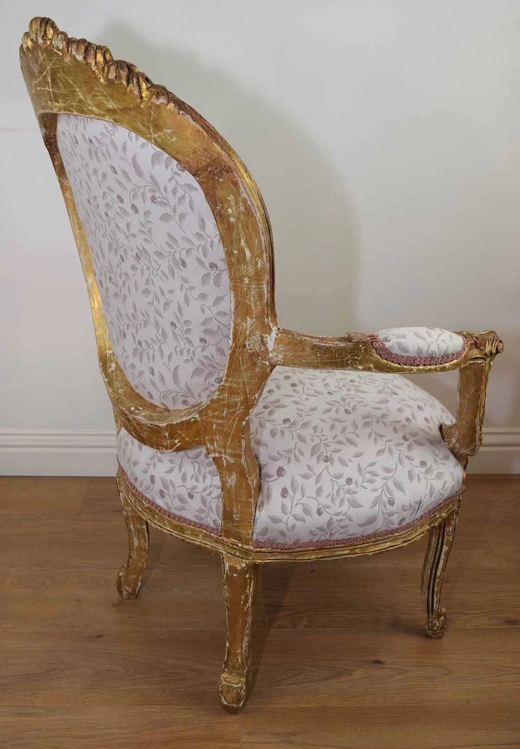 Pair Of Vintage Louis XV Style Gilt Open Armchairs photo vinterior