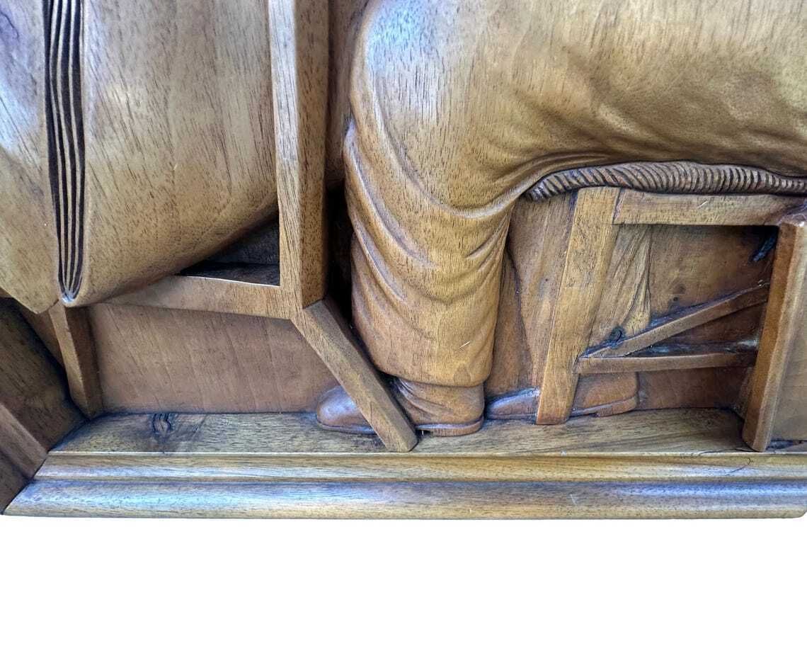 photo furniture French Wood Relief Sculpture Signed Remy French Carved Walnut Panel Artist At Work 1950s–1960s Architectural Art