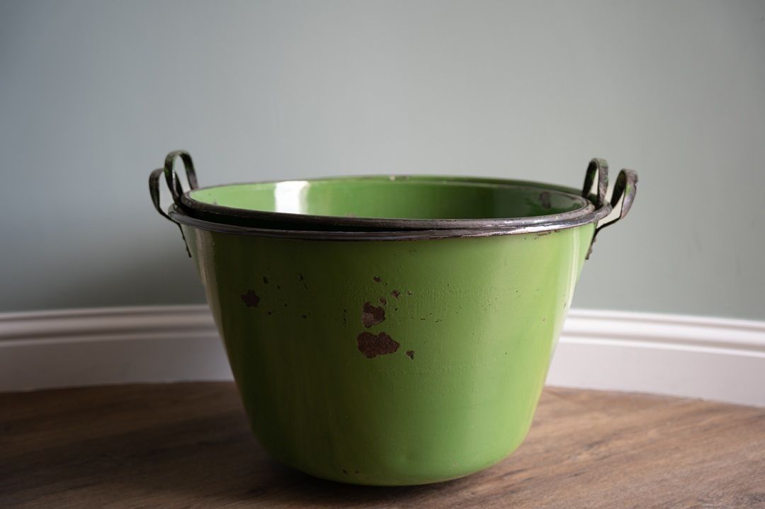 A Near Pair Of Large Green Galvanised Garden Planters photo for sale