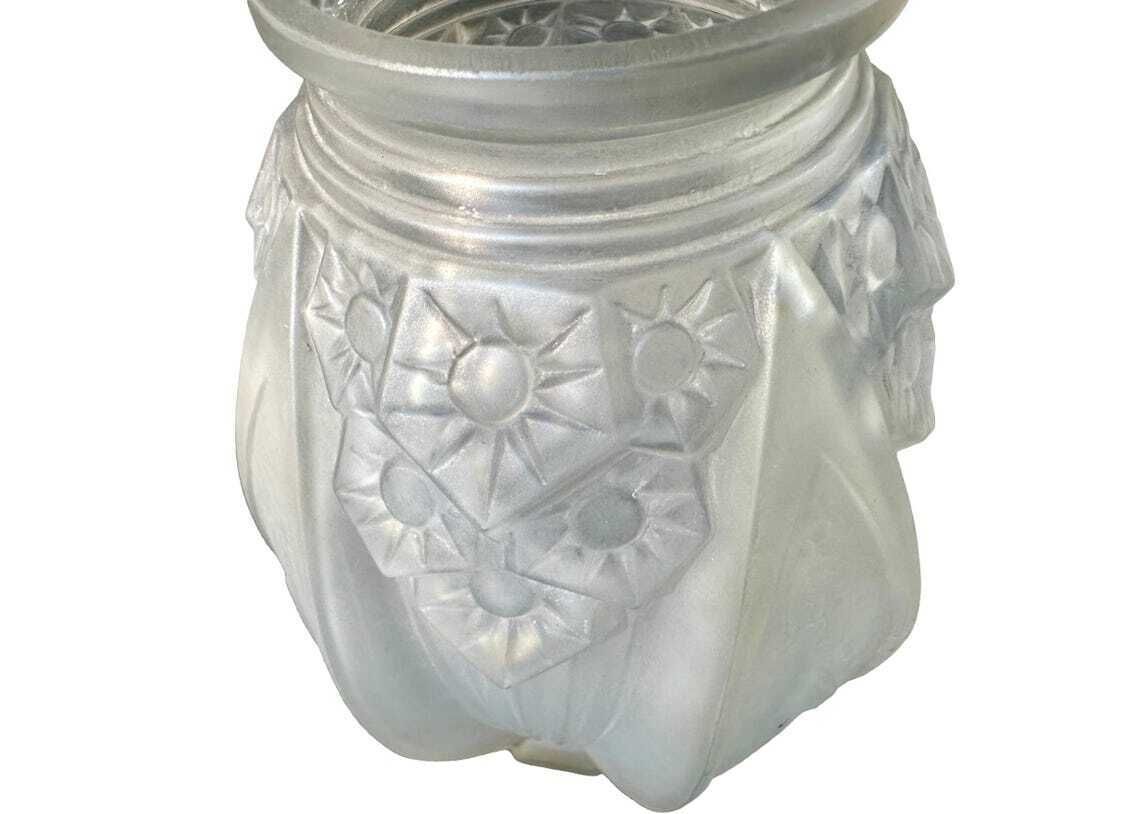 Art Deco Glass Vase Signed Muller Frères French Molded Pressed Glass Circa 1930 Frosted Geometric Design Gift For Her photo buy