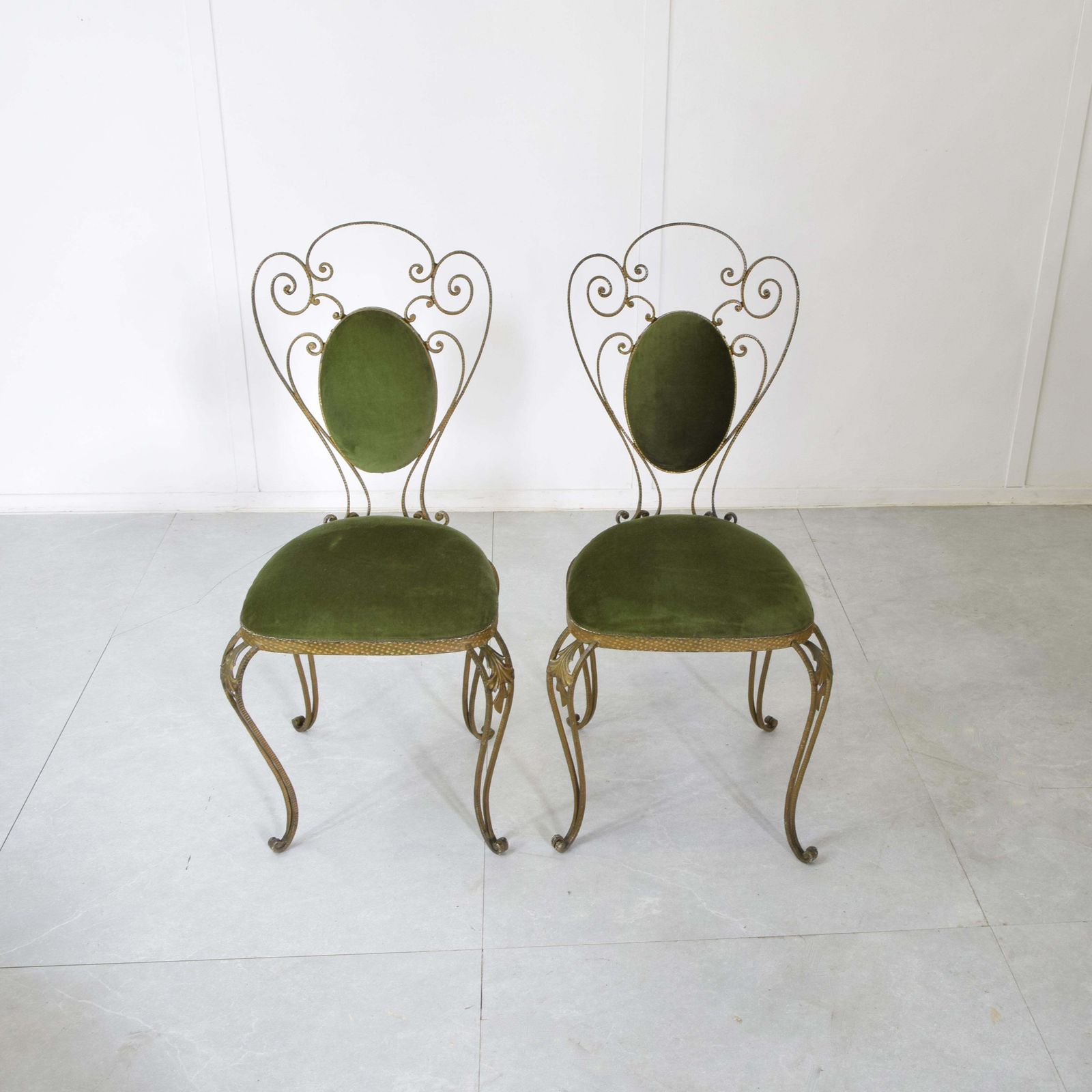 Pier Luigi Colli Set Of Two Chairs In Wrought Iron And Velvet 1950s photo Furniture