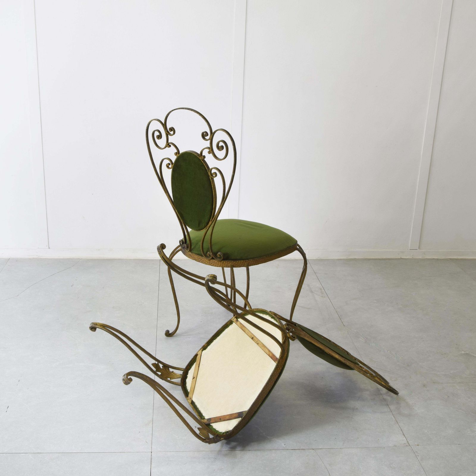 Pier Luigi Colli Set Of Two Chairs In Wrought Iron And Velvet 1950s photo buy