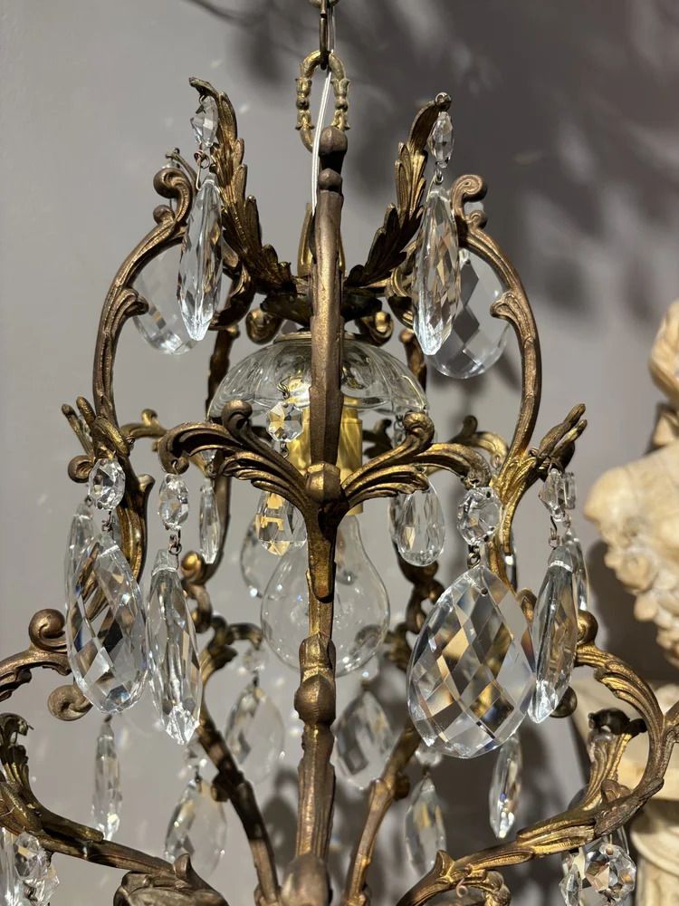 Italian Brass Cage Chandelier With Bohemian Crystals photo buy