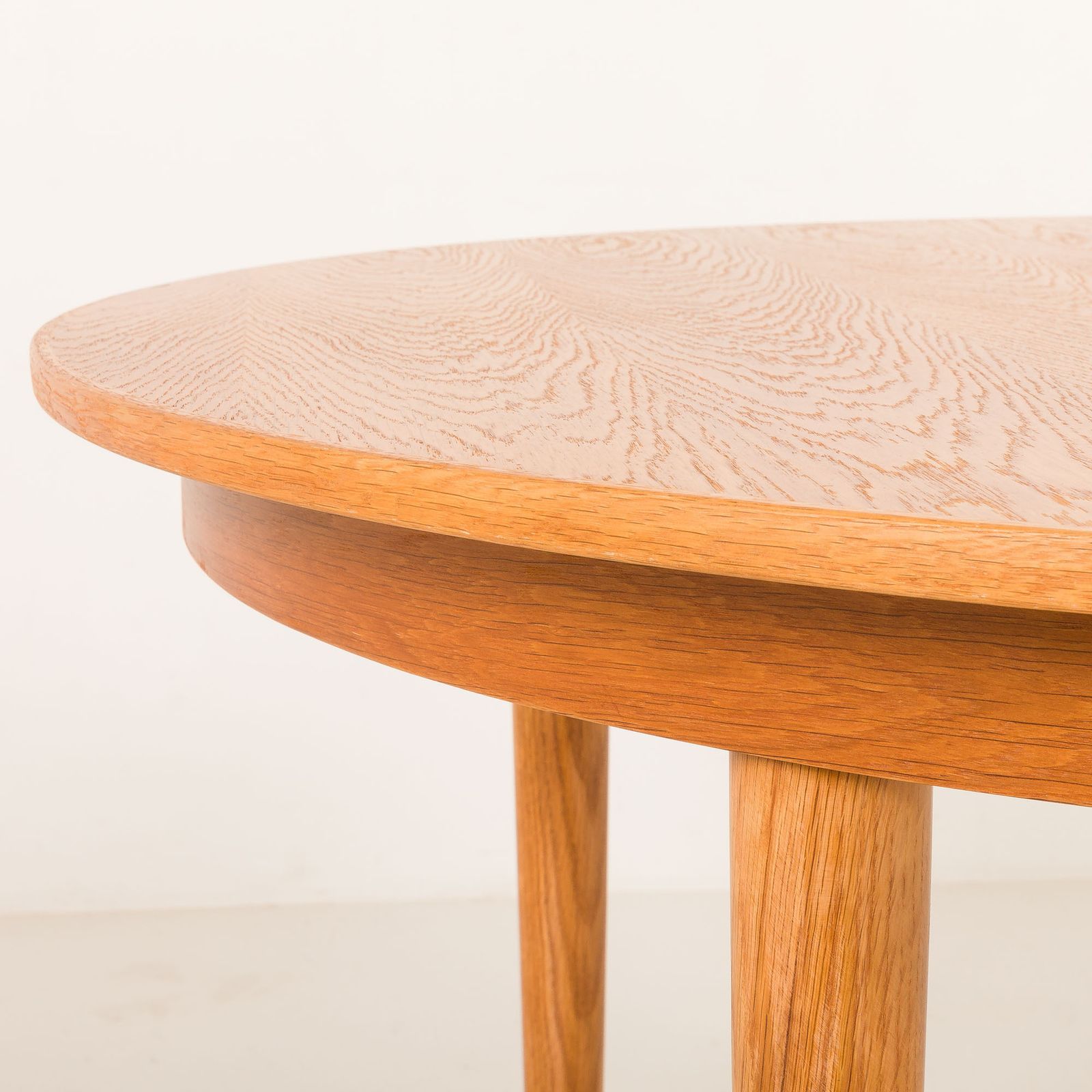 Danish Mid Century Oak Round Table With One Extra Leaf, 1960s photo vintage