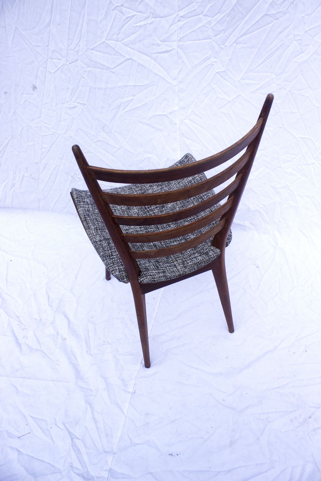 520.0 Charming Set Of 4 Vintage Cees Braakman Pastoe Dining Chairs – 1960s Slatted Backs In Gray Tweed photo