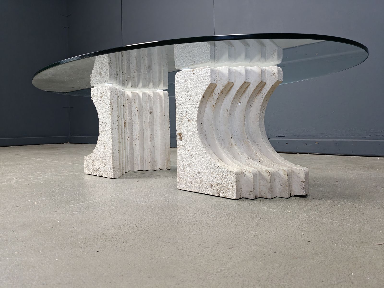 Travertine Coffee Table In The Manner Of Carlo Scarpa, 1970s photo vinterior