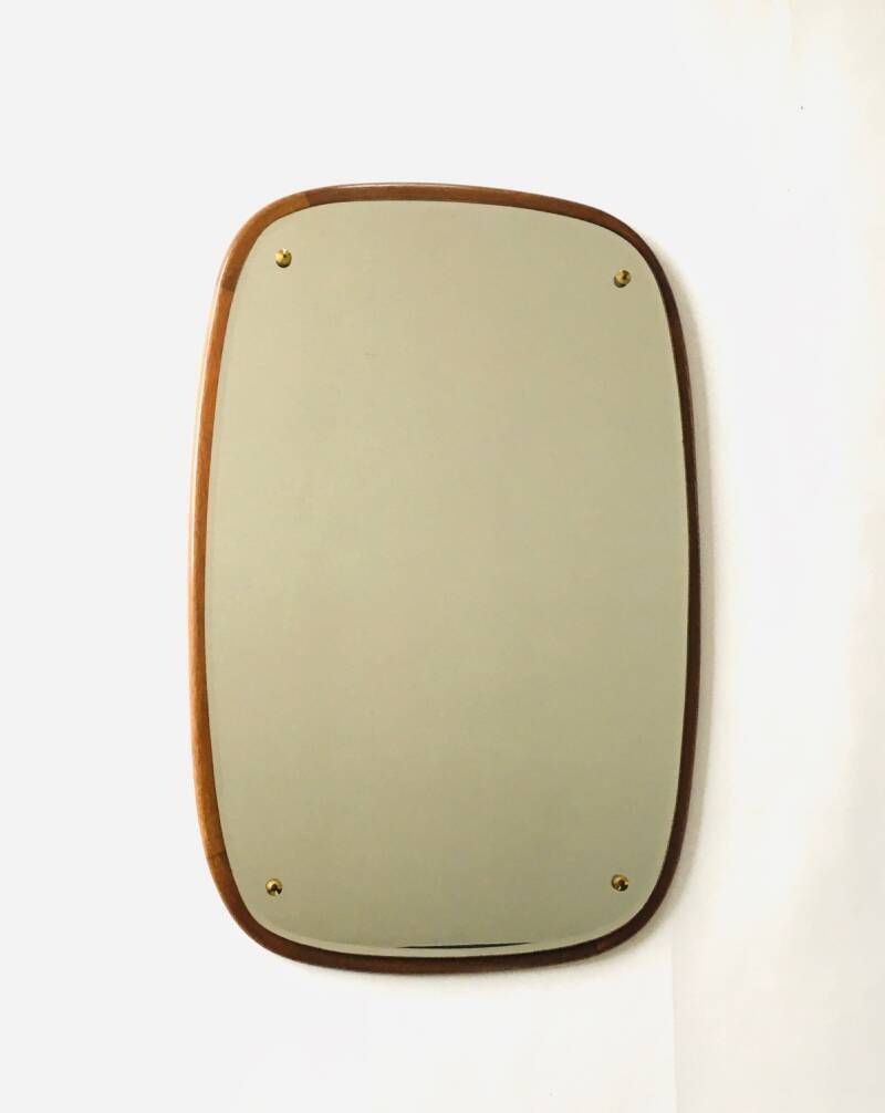 Midcentury Modern Scandinavian Design Teak Oval Mirror, Denmark 1960's photo Home Decor