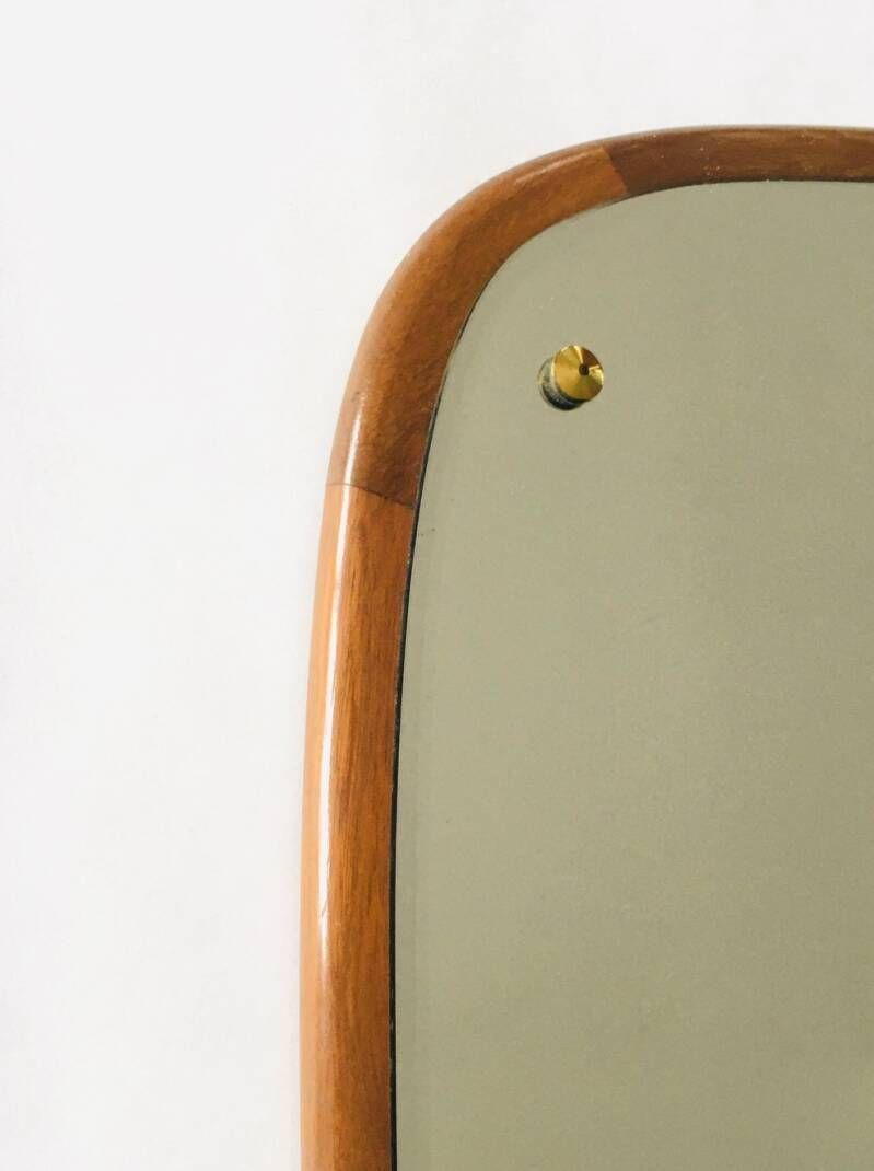 Midcentury Modern Scandinavian Design Teak Oval Mirror, Denmark 1960's photo buy