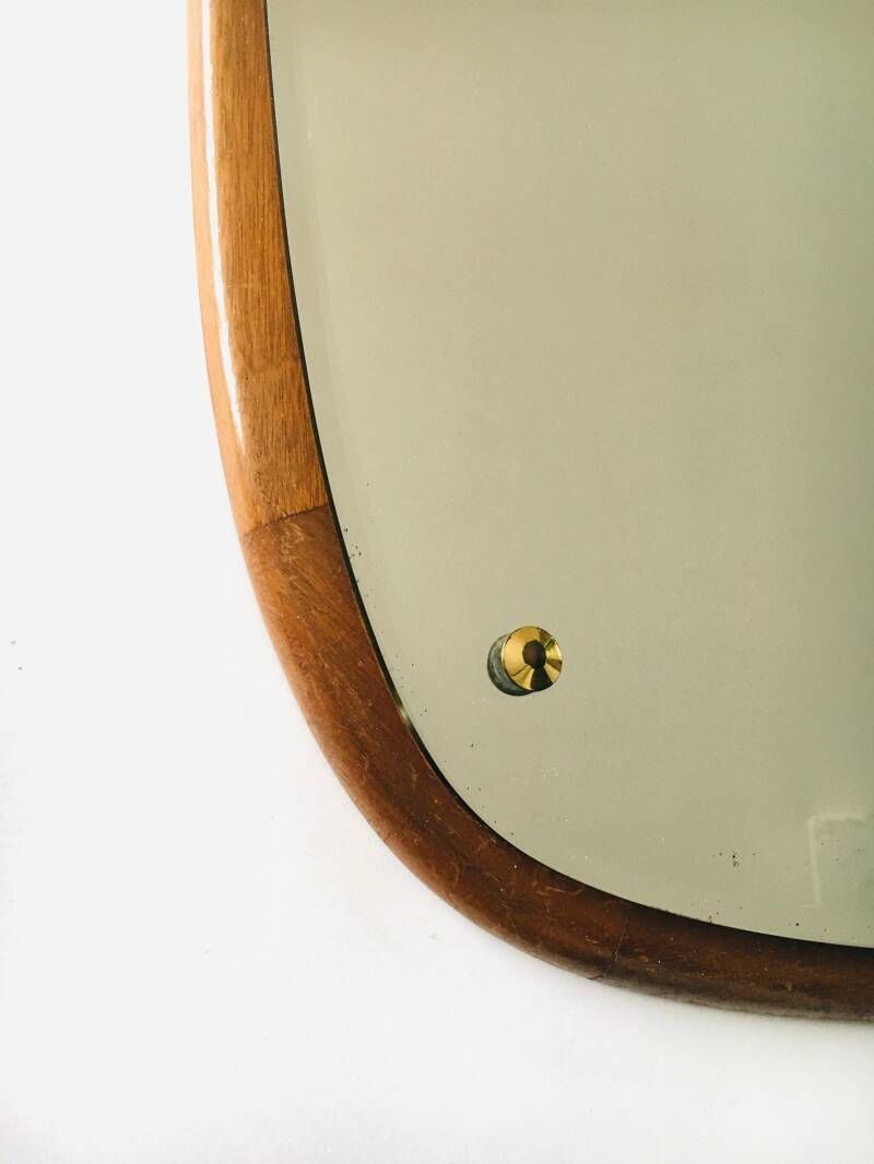 Midcentury Modern Scandinavian Design Teak Oval Mirror, Denmark 1960's photo vintage