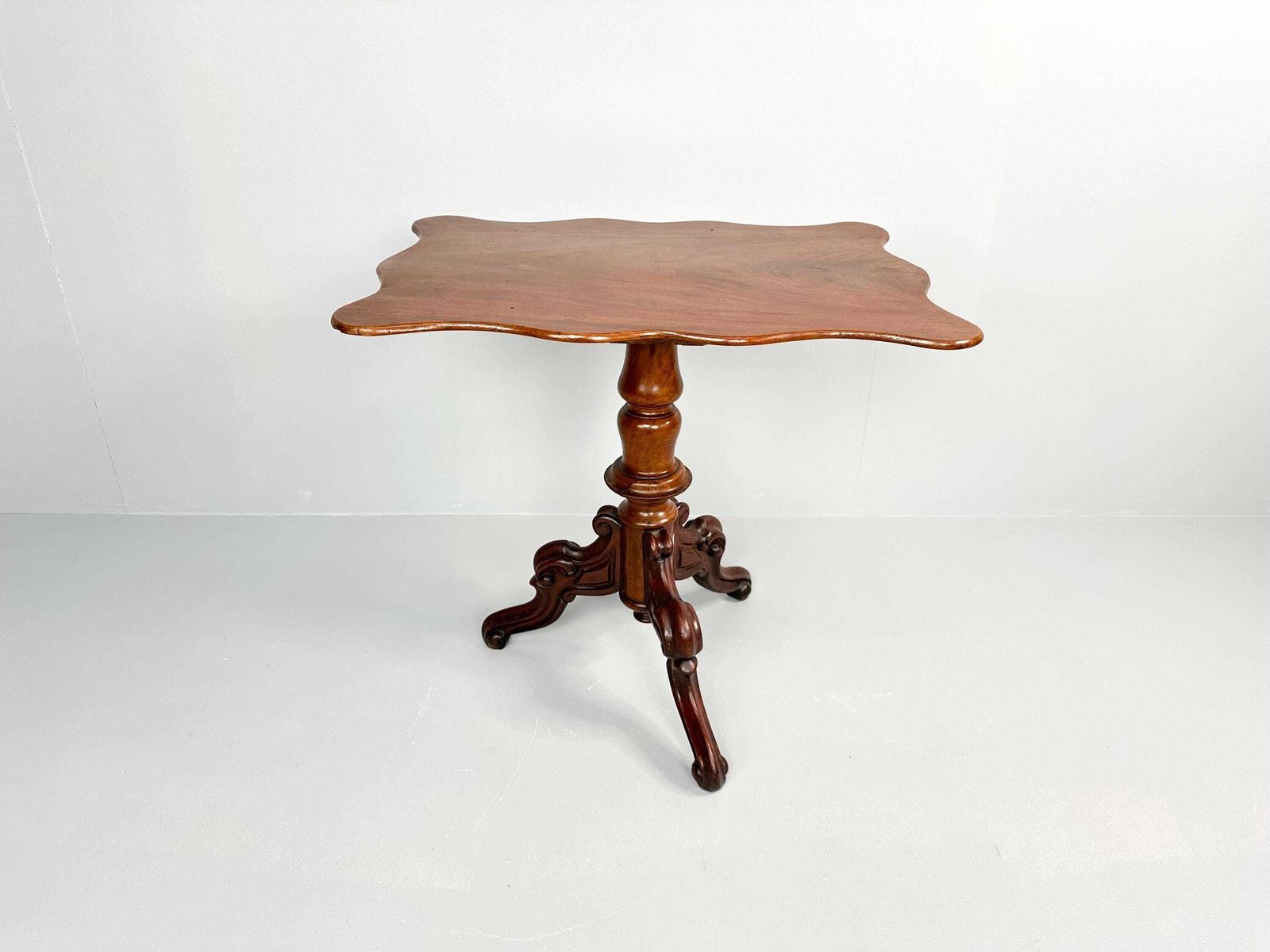 Antique Mahogany Pedestal Table With Contoured Top photo furniture