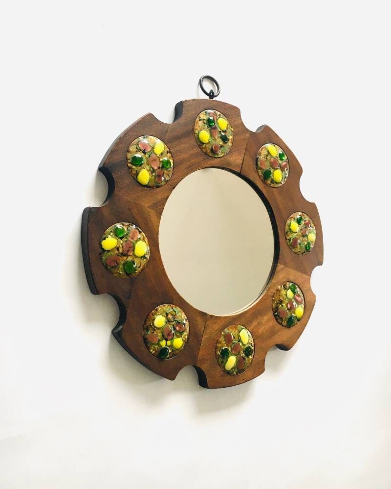 Arts Crafted Wheel Mirror By J. Capo Esmaltes, Spain 1960's photo for sale
