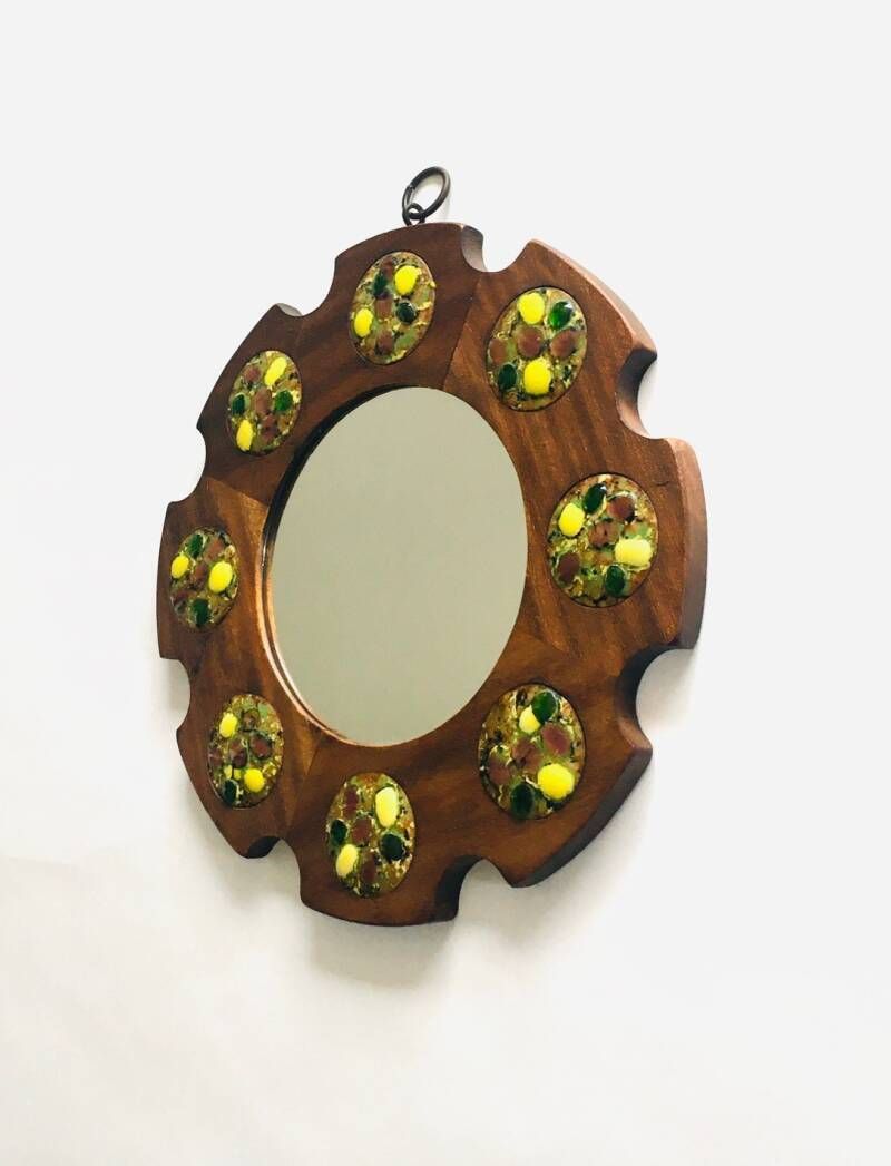 Arts Crafted Wheel Mirror By J. Capo Esmaltes, Spain 1960's photo Home Decor