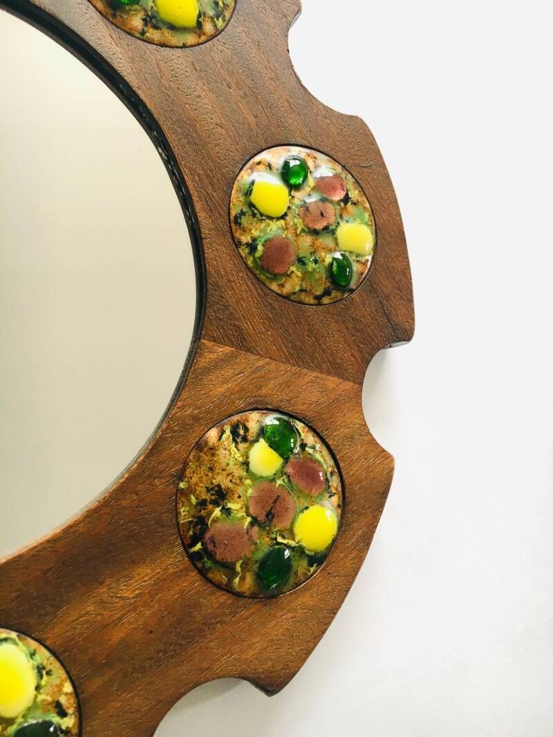 Arts Crafted Wheel Mirror By J. Capo Esmaltes, Spain 1960's photo buy