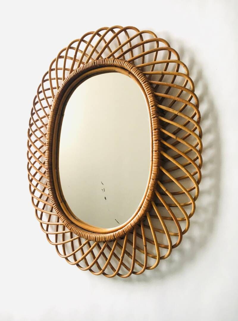 Home Decor Midcentury Modern Boho Design Bamboo Oval Mirror By Franco Albini For Bonacina, Italy 1960's photo