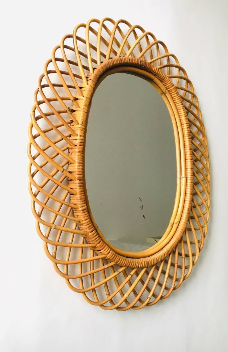 photo buy Midcentury Modern Boho Design Bamboo Oval Mirror By Franco Albini For Bonacina, Italy 1960's