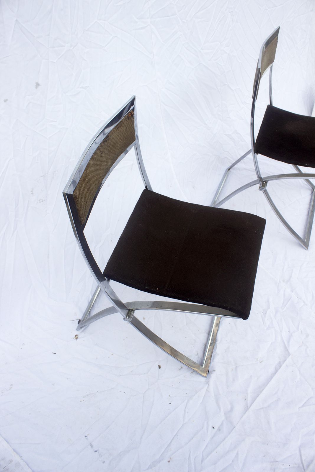 Stylish Pair Of 1970s Marcello Cuneo Luisa Folding Chairs – Italian Chrome With Luxe Brown Velvet photo 480.0