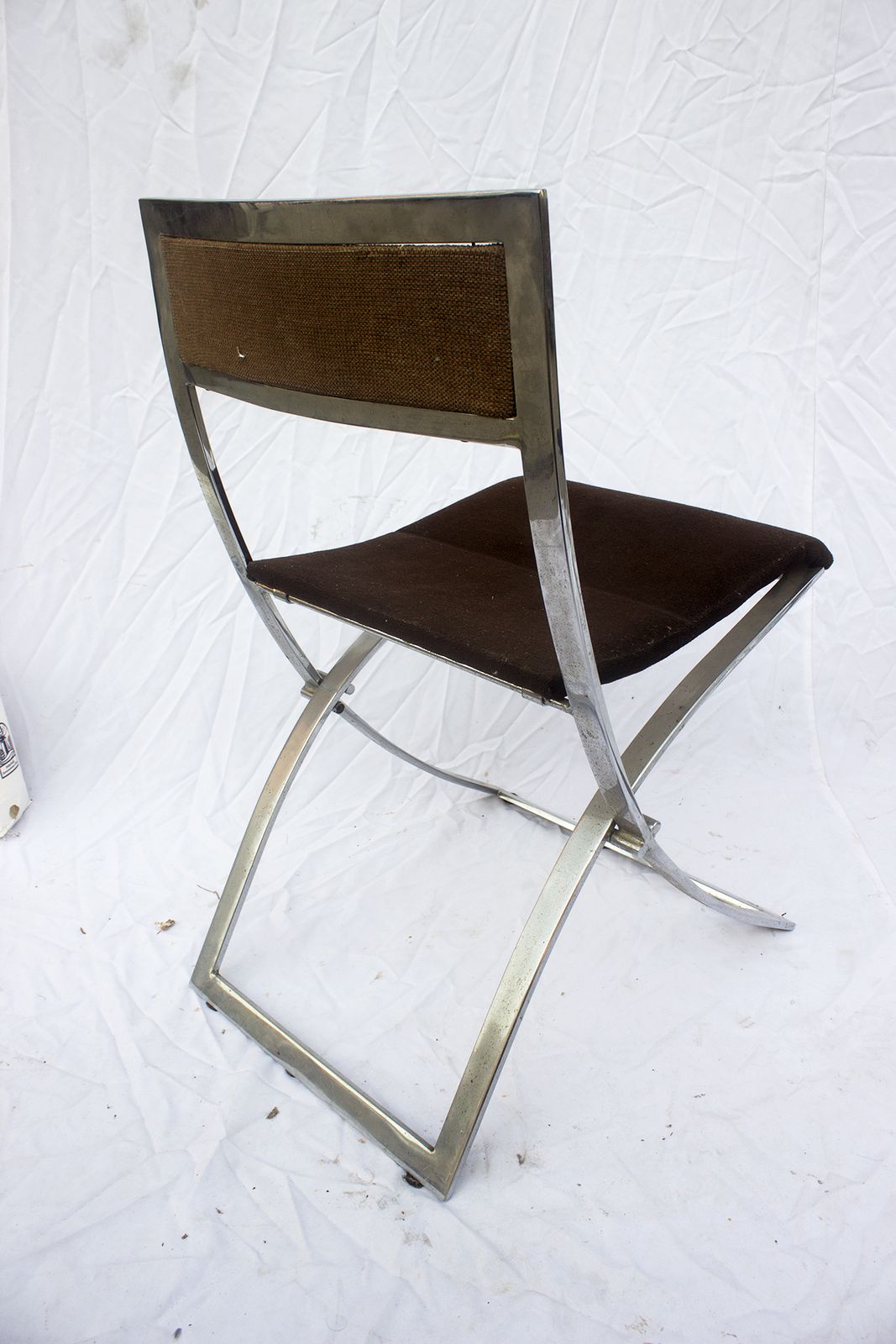 Stylish Pair Of 1970s Marcello Cuneo Luisa Folding Chairs – Italian Chrome With Luxe Brown Velvet photo vintage