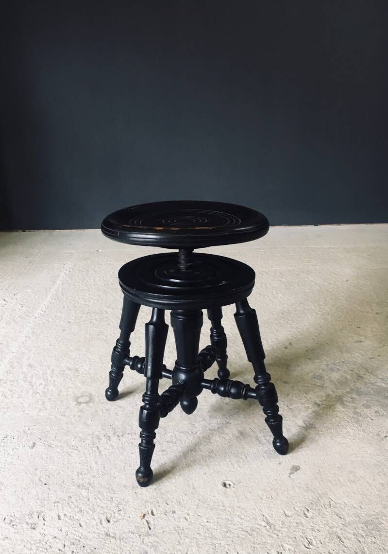 Early 20th Century Design Black Stained Piano Stool photo Furniture