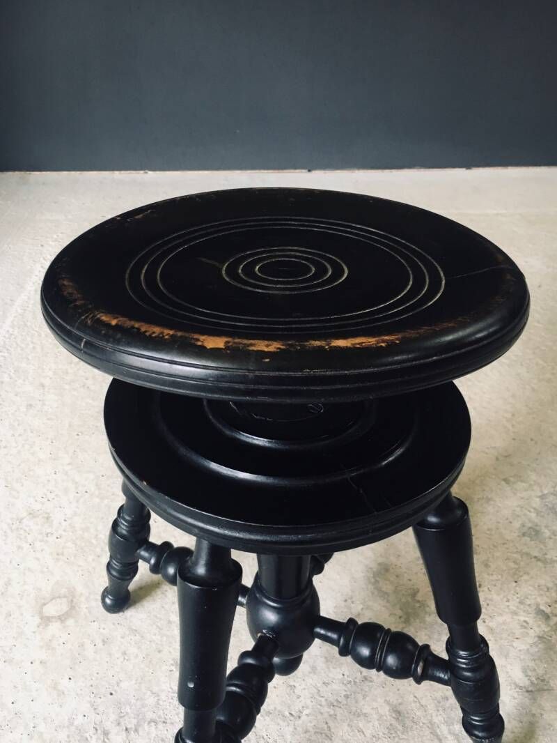 Early 20th Century Design Black Stained Piano Stool photo vinterior