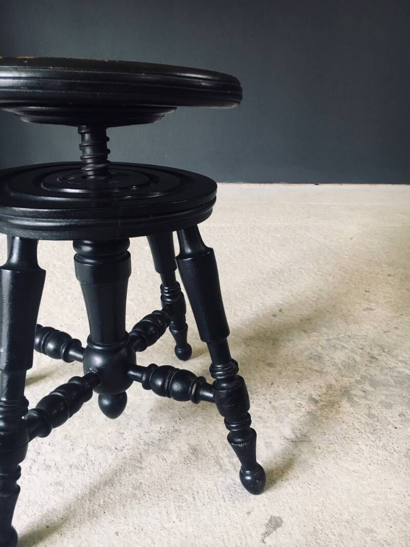 Early 20th Century Design Black Stained Piano Stool photo vintage