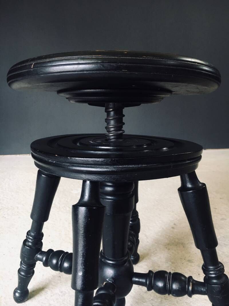 photo for sale Early 20th Century Design Black Stained Piano Stool