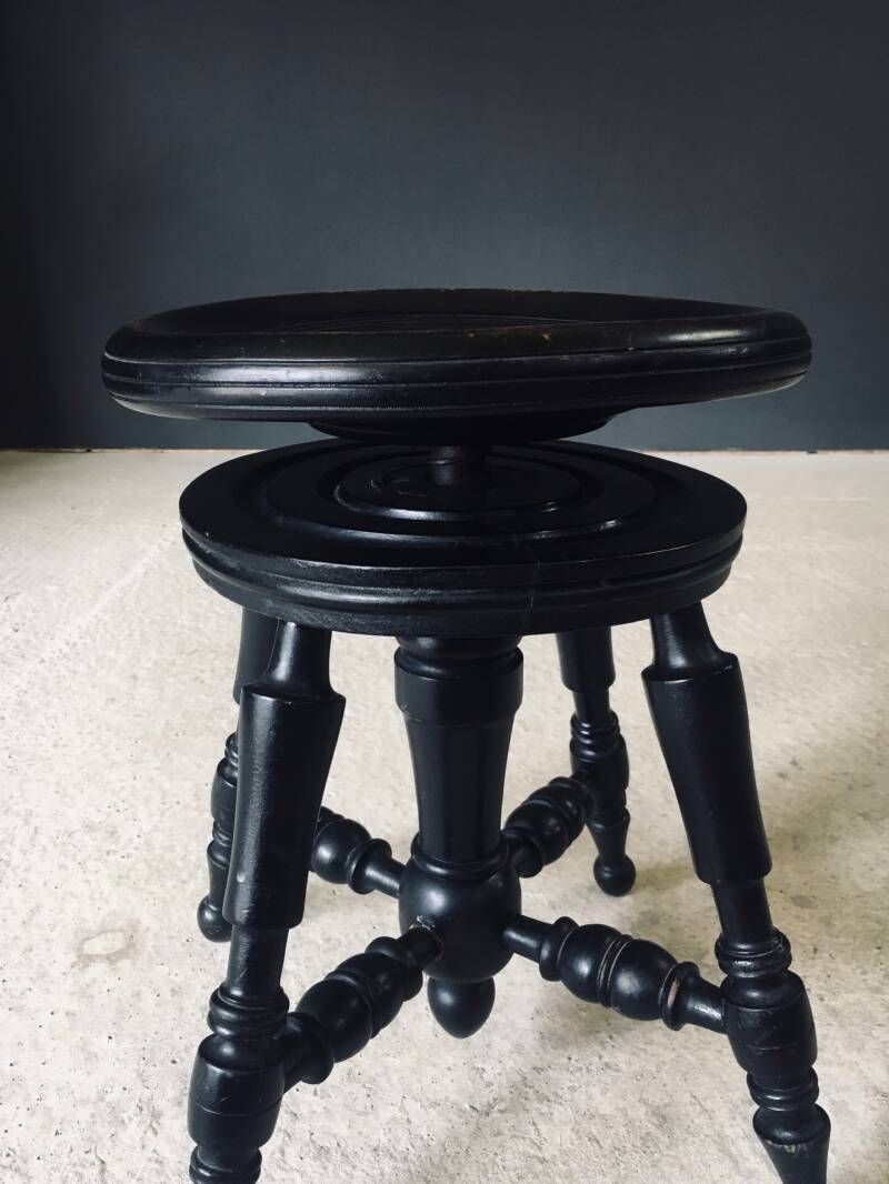 325.0 Early 20th Century Design Black Stained Piano Stool photo