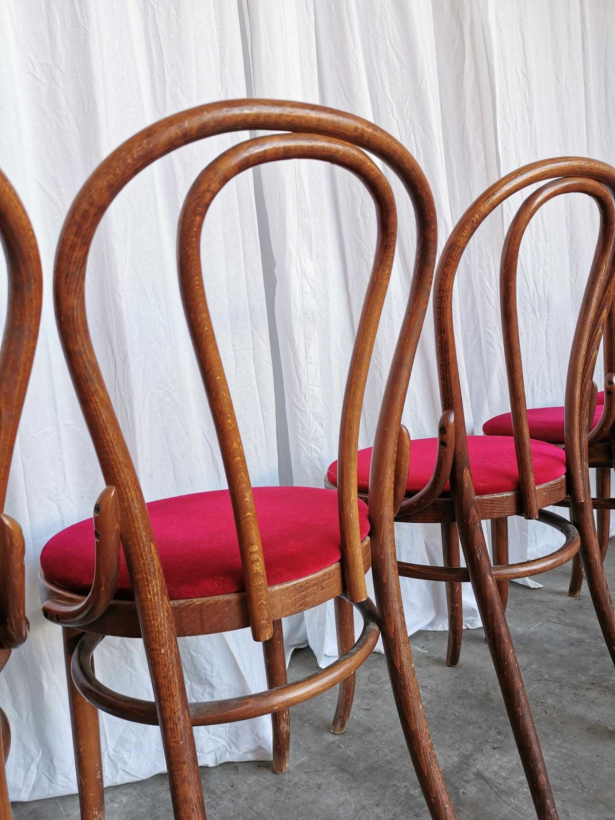 1 Of 20 Vintage Bentwood Dining Chairs Set: 1970s Thonet Style, Red Upholstery photo Furniture