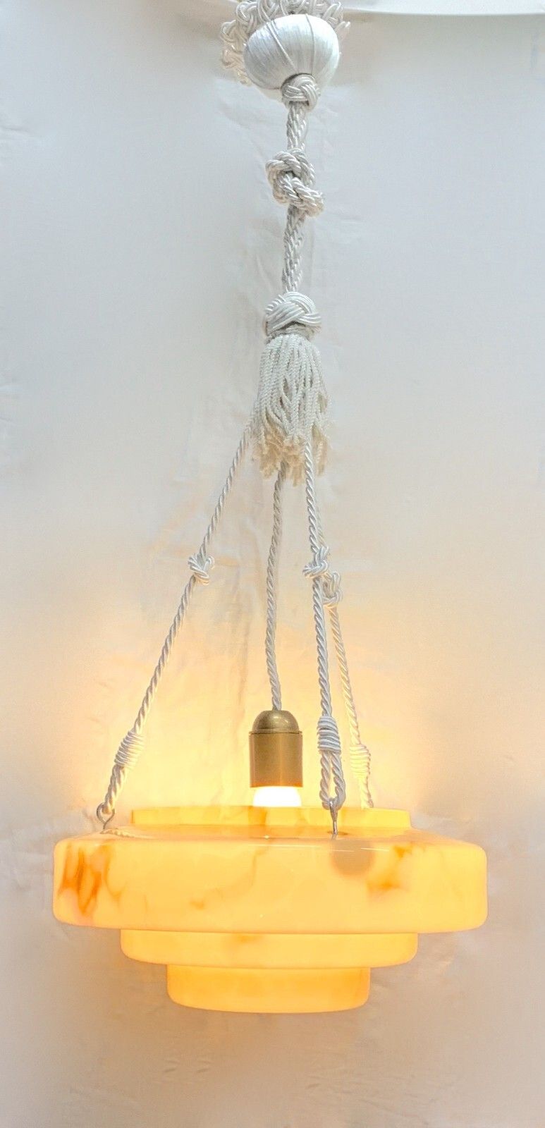 Lampadario Pendente Piatto In Vetro Vintage 1940