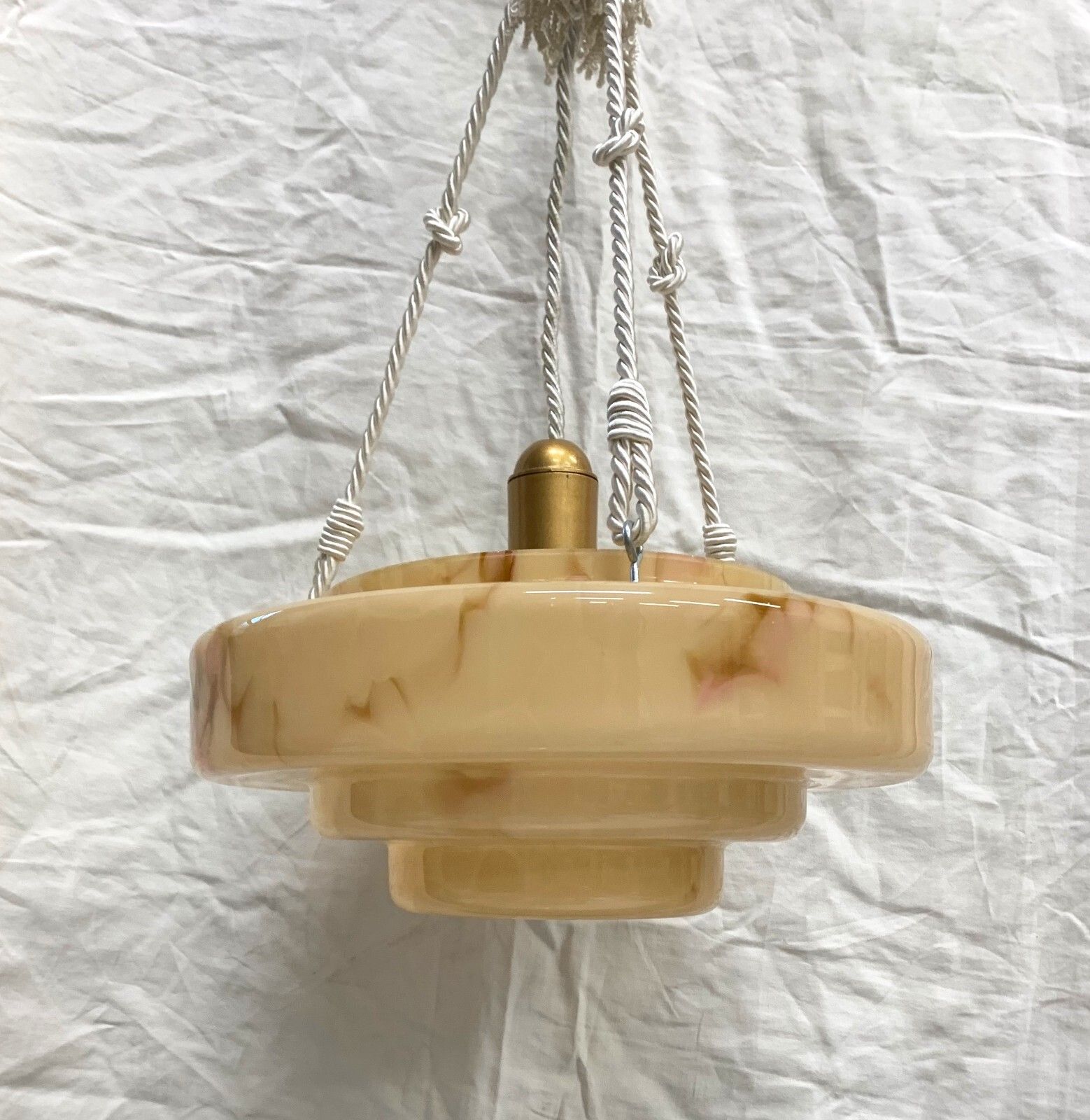 Lampadario Pendente Piatto In Vetro Vintage 1940 photo Lighting