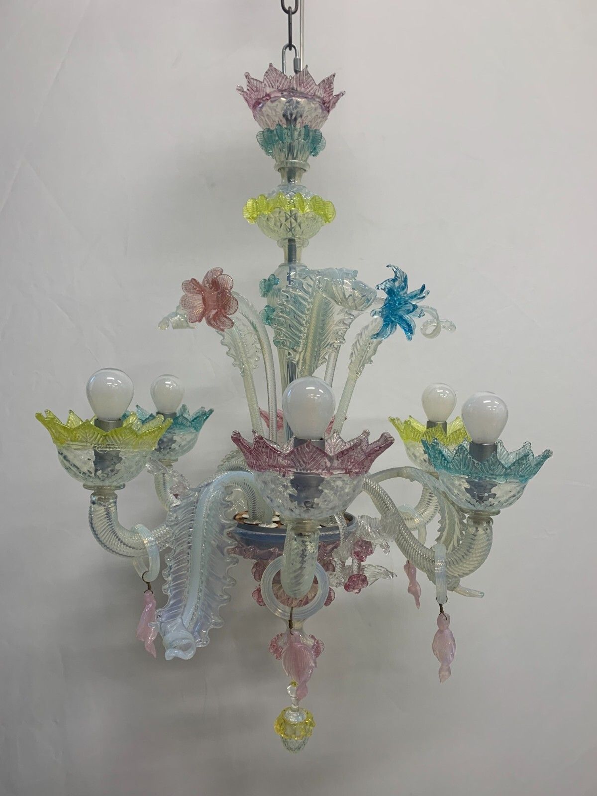 Murano Pendant Chandelier Attributed To Cesare Toso 1960s 6 Lights Italy