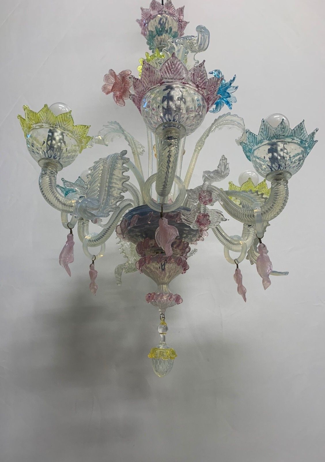 Murano Pendant Chandelier Attributed To Cesare Toso 1960s 6 Lights Italy photo for sale