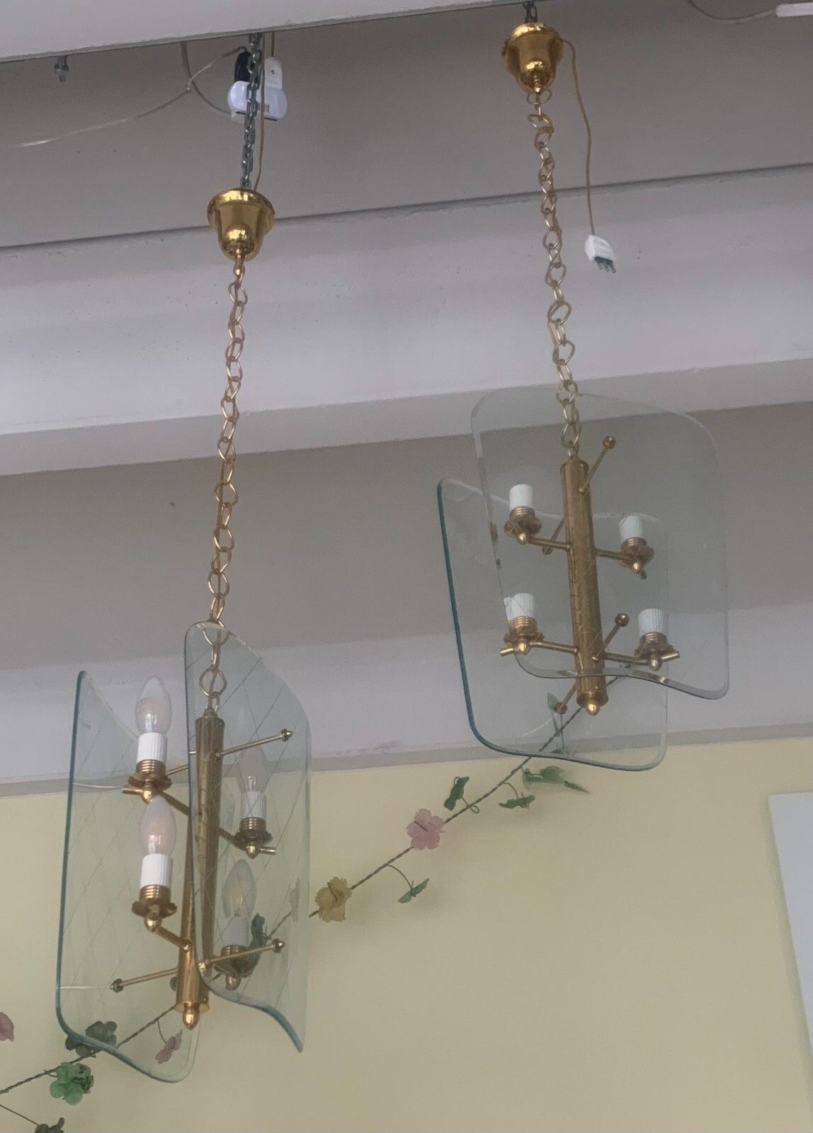Lanterne Lampadari  Coppia  Anni '60  Vetro Di Murano Attribuite A Fontana Arte