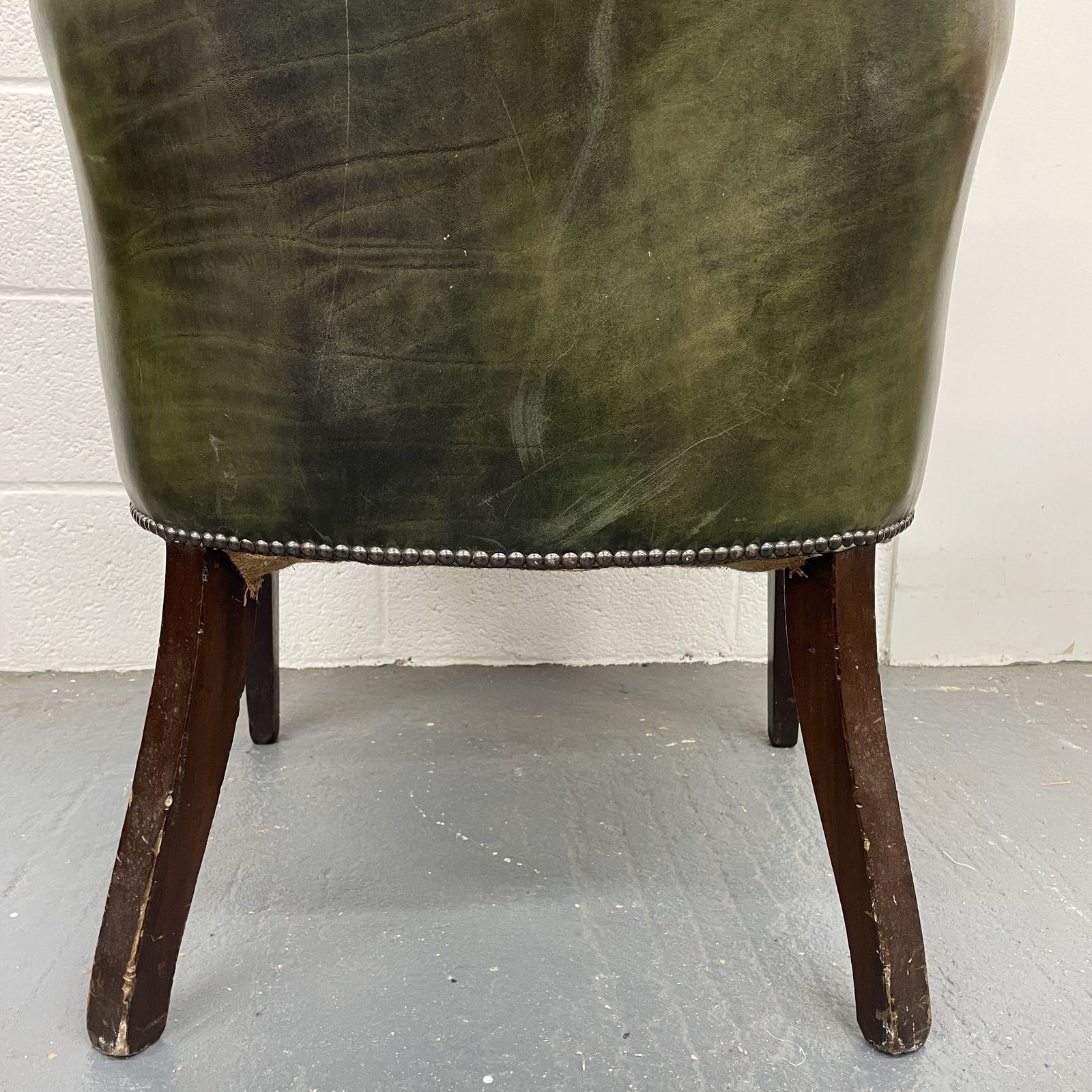 photo for sale Georgian Style Dark Green Leather Buttoned Armchair