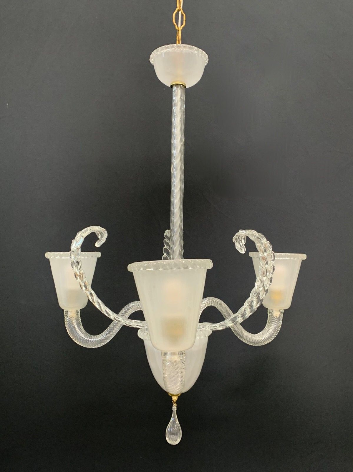 Barovier Sandblasted Clear 3 Arm Murano Glass Chandelier photo furniture