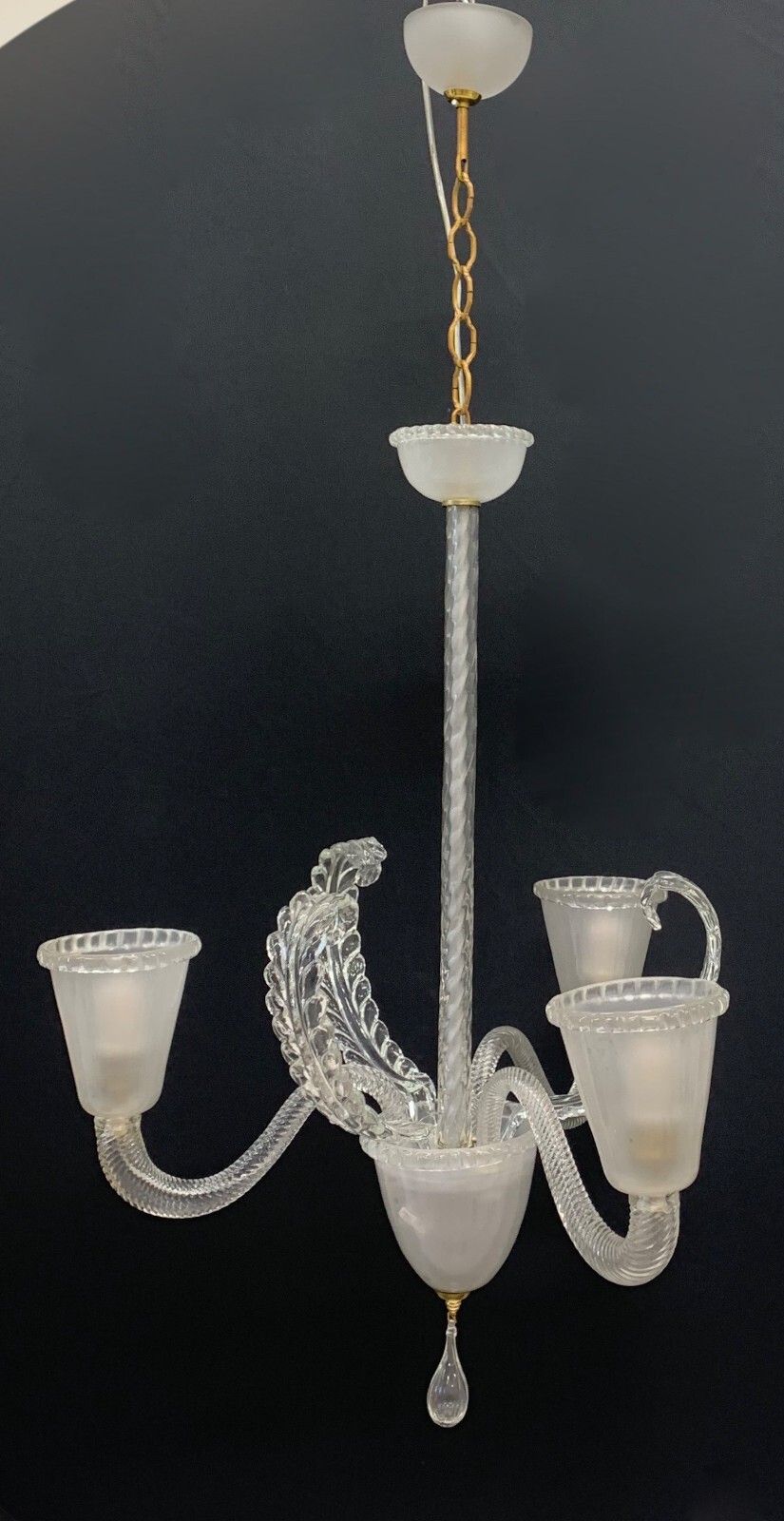 Barovier Sandblasted Clear 3 Arm Murano Glass Chandelier photo vinterior