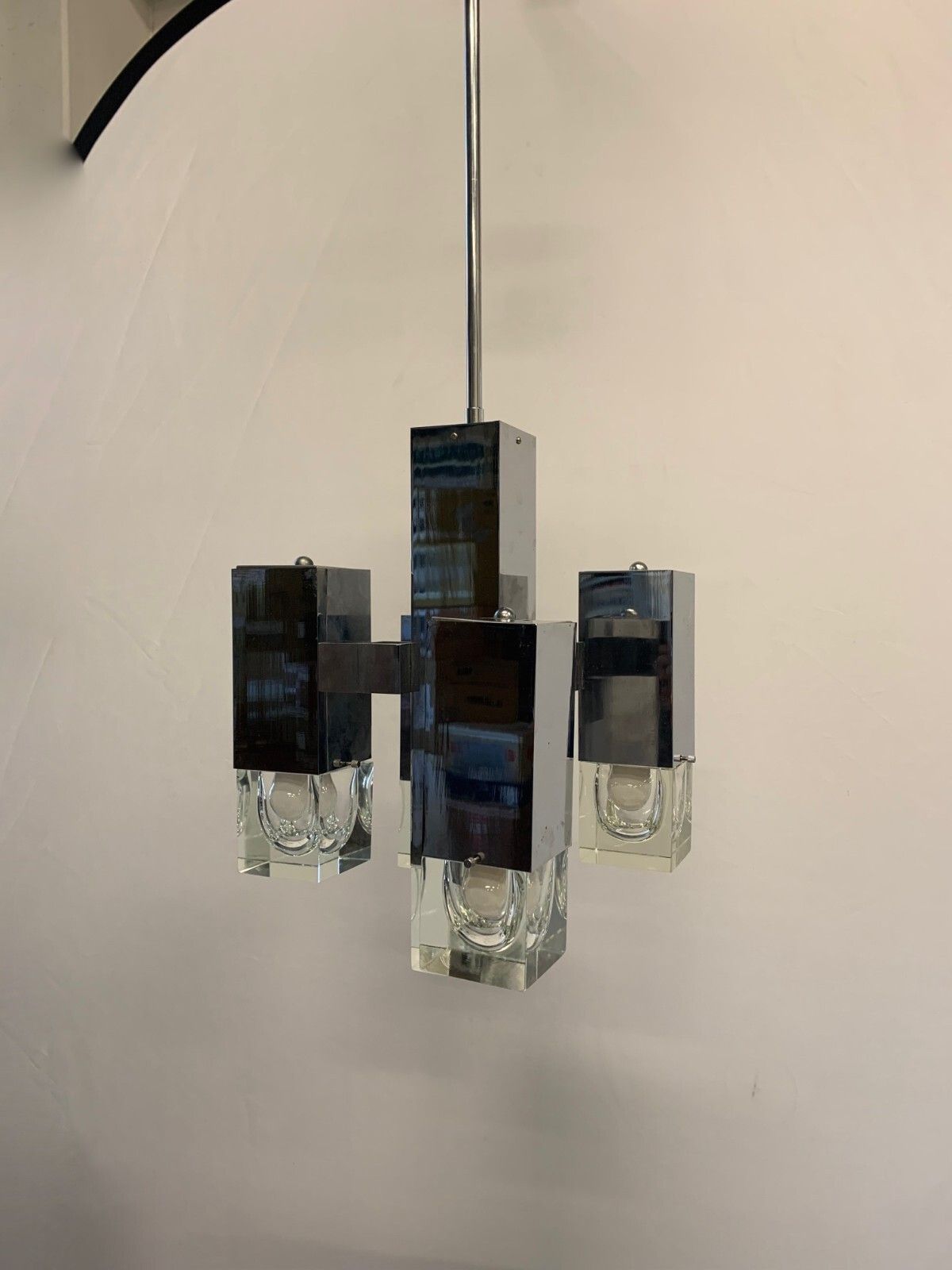 Vintage 1970s 5 Light Scallop Chandelier Restored Clear photo Lighting