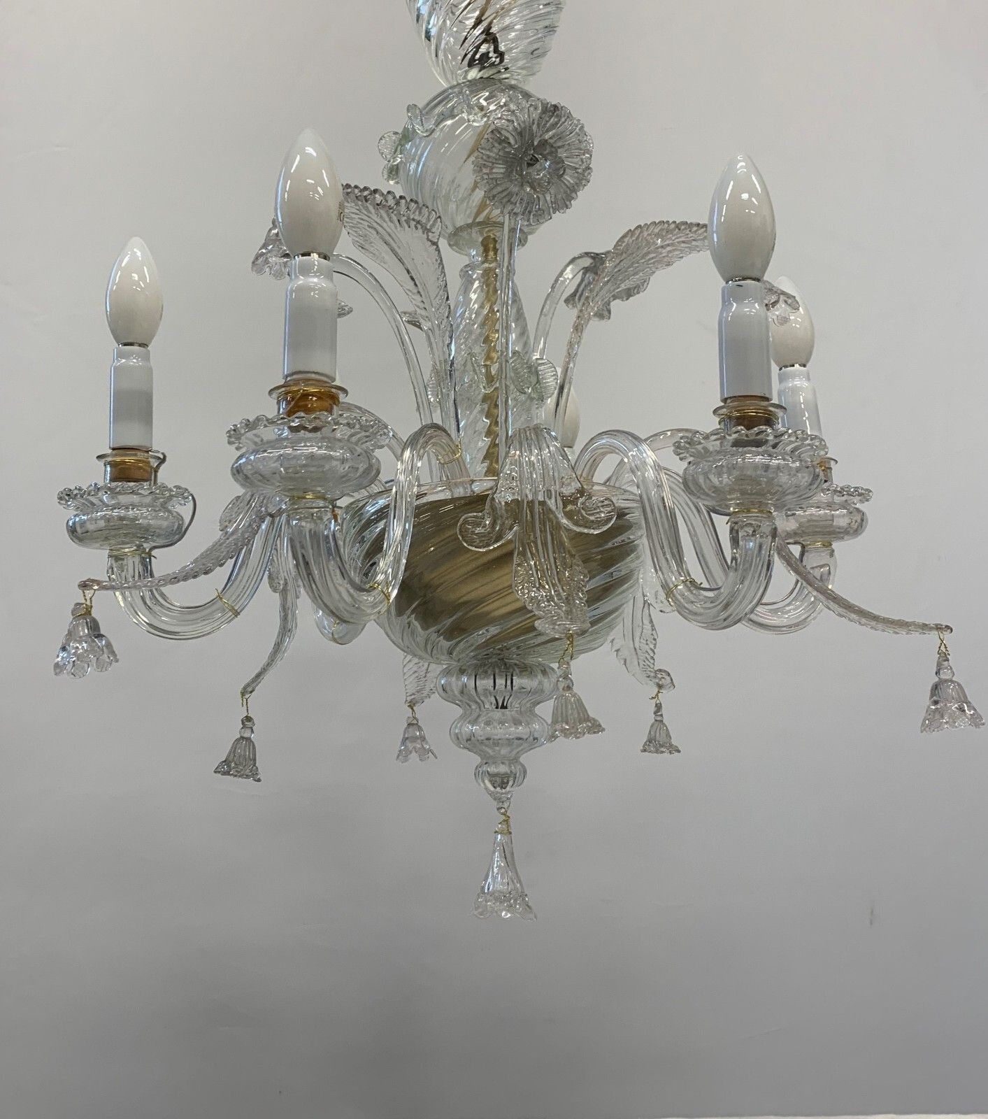 Restored Chandelier Attributed To Seguso 1940 6 Lights Glass Candles photo furniture
