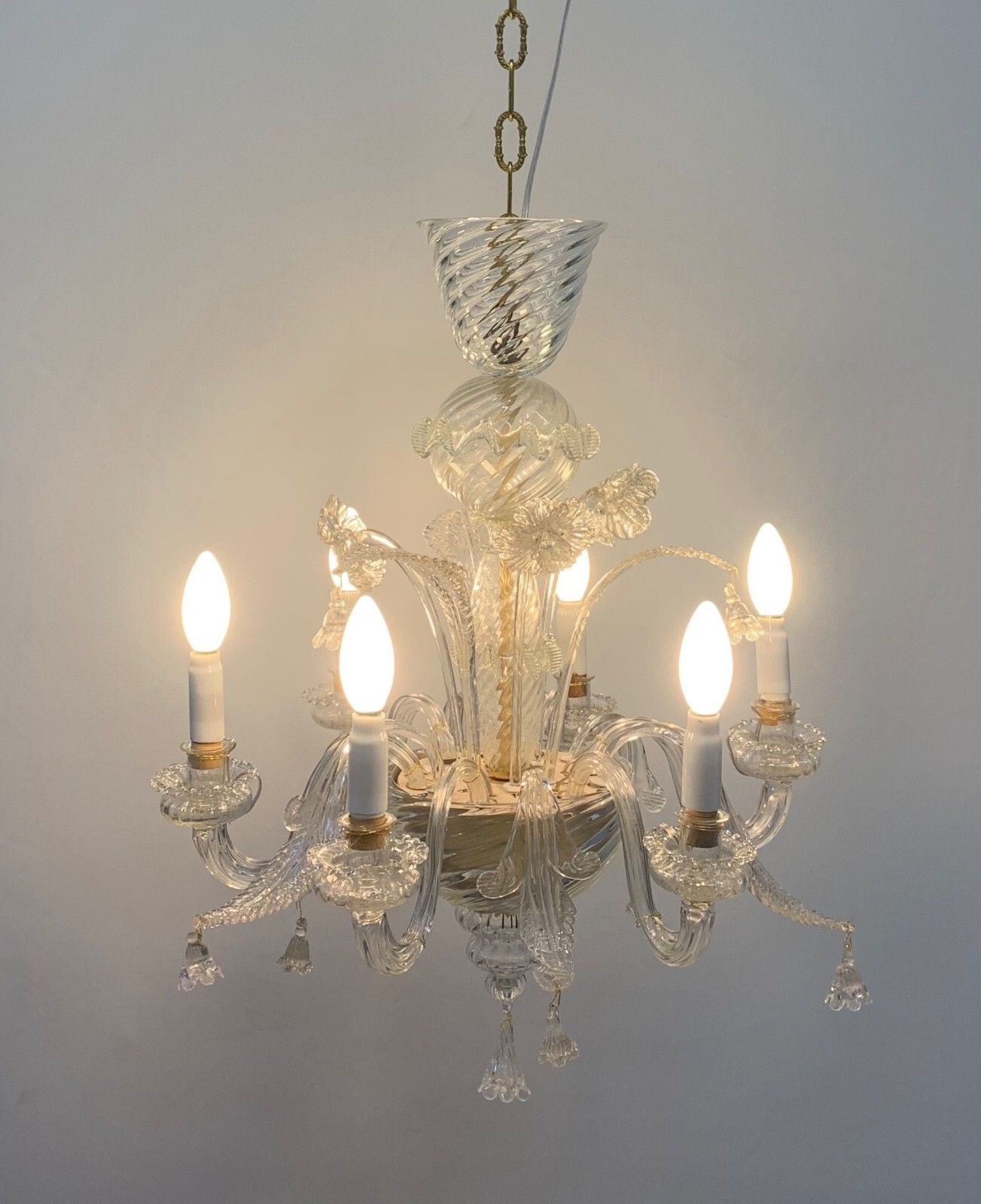 Restored Chandelier Attributed To Seguso 1940 6 Lights Glass Candles photo 1122.0