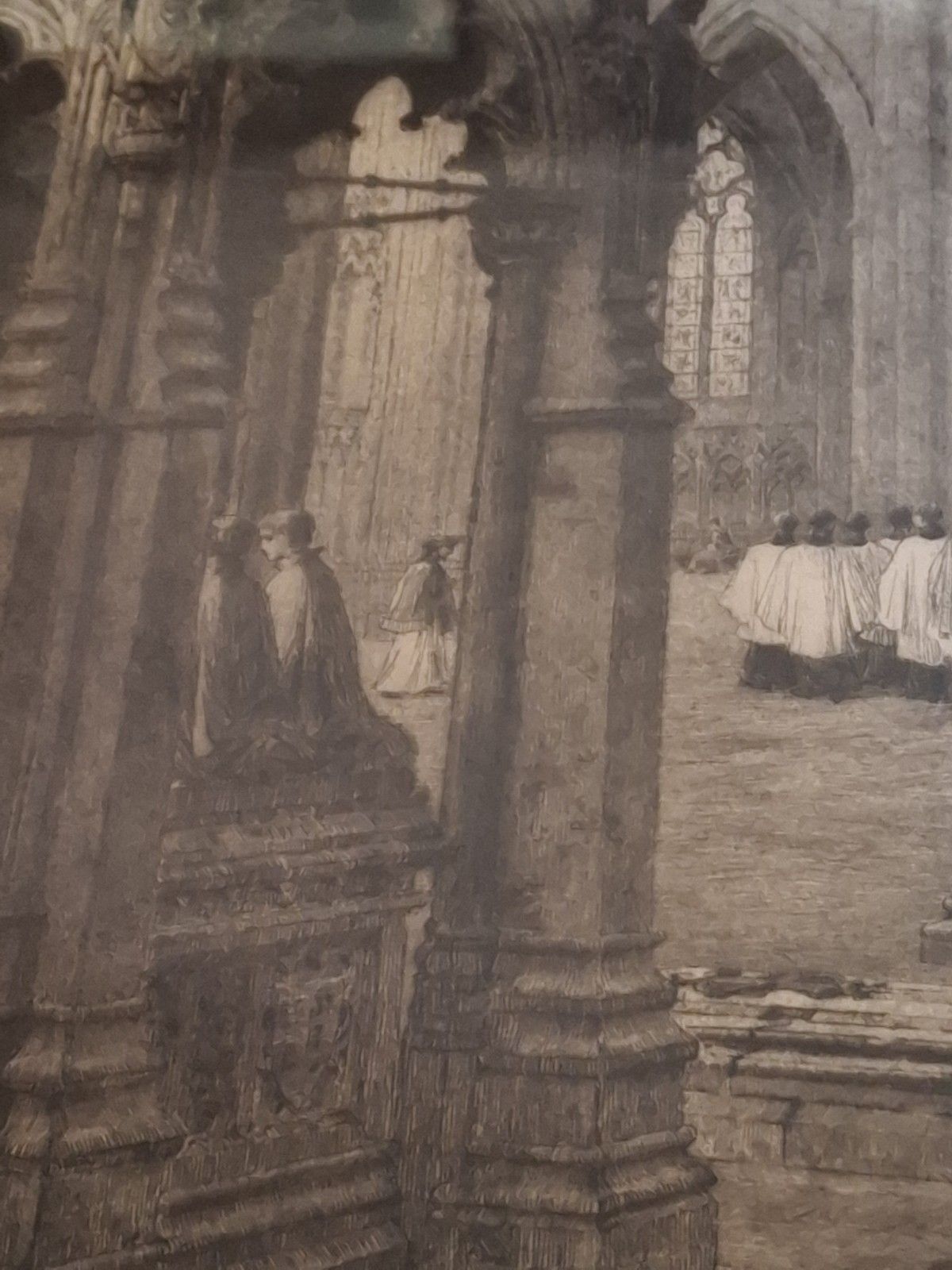 photo furniture Antique Large  Axel Haig Etching Interior York Minster South Transept 1905 Rare