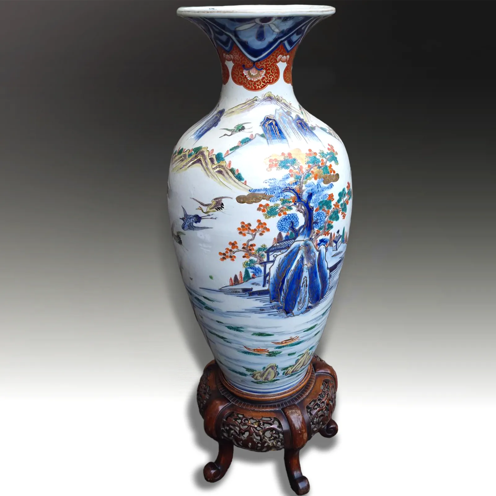 Japanese Edo Period Large Arita Vase Magnificent Quality. 72cm Tall With Stand photo 1168.0