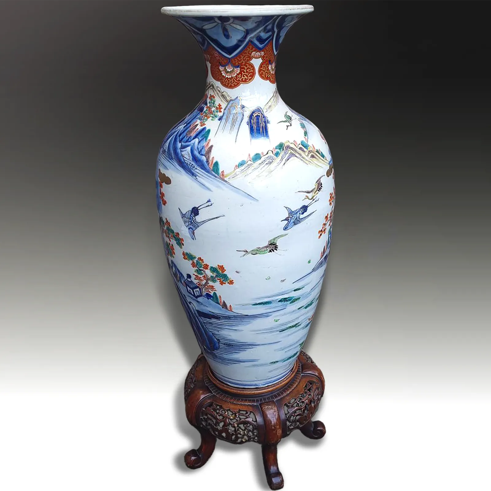 Japanese Edo Period Large Arita Vase Magnificent Quality. 72cm Tall With Stand photo vinterior