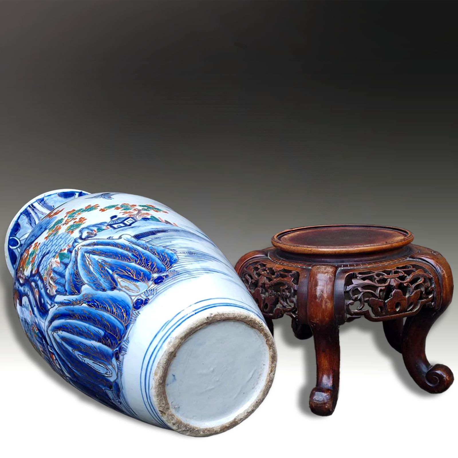 photo for sale Japanese Edo Period Large Arita Vase Magnificent Quality. 72cm Tall With Stand