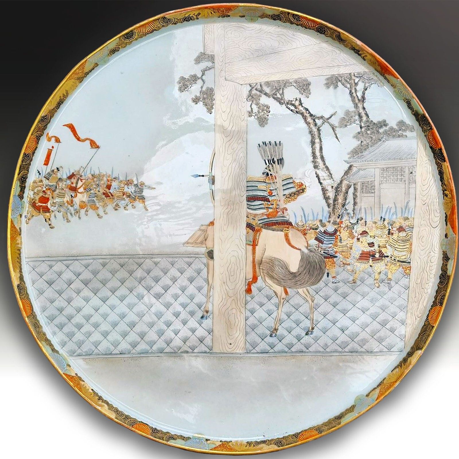 Japanese Kutani Very Large Tray Charger. Unique Design  Meiji Period 45cm 18"D