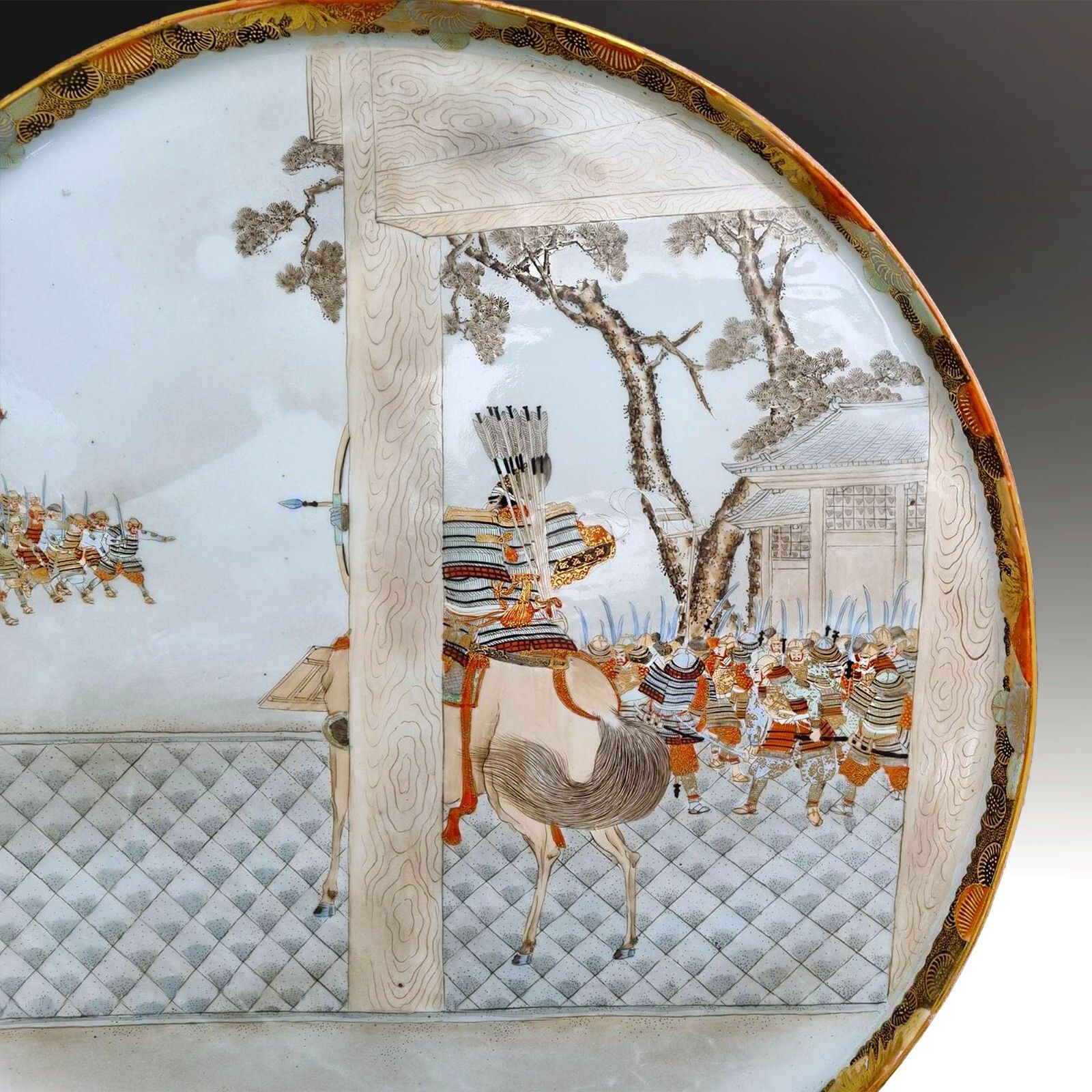 Japanese Kutani Very Large Tray Charger. Unique Design  Meiji Period 45cm 18"D photo furniture