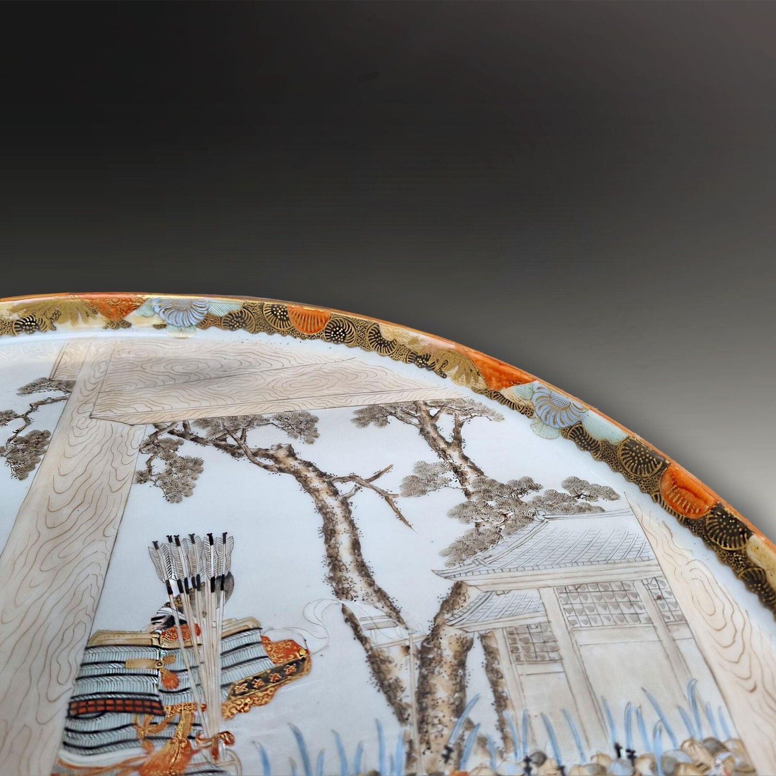 Japanese Kutani Very Large Tray Charger. Unique Design  Meiji Period 45cm 18"D photo for sale