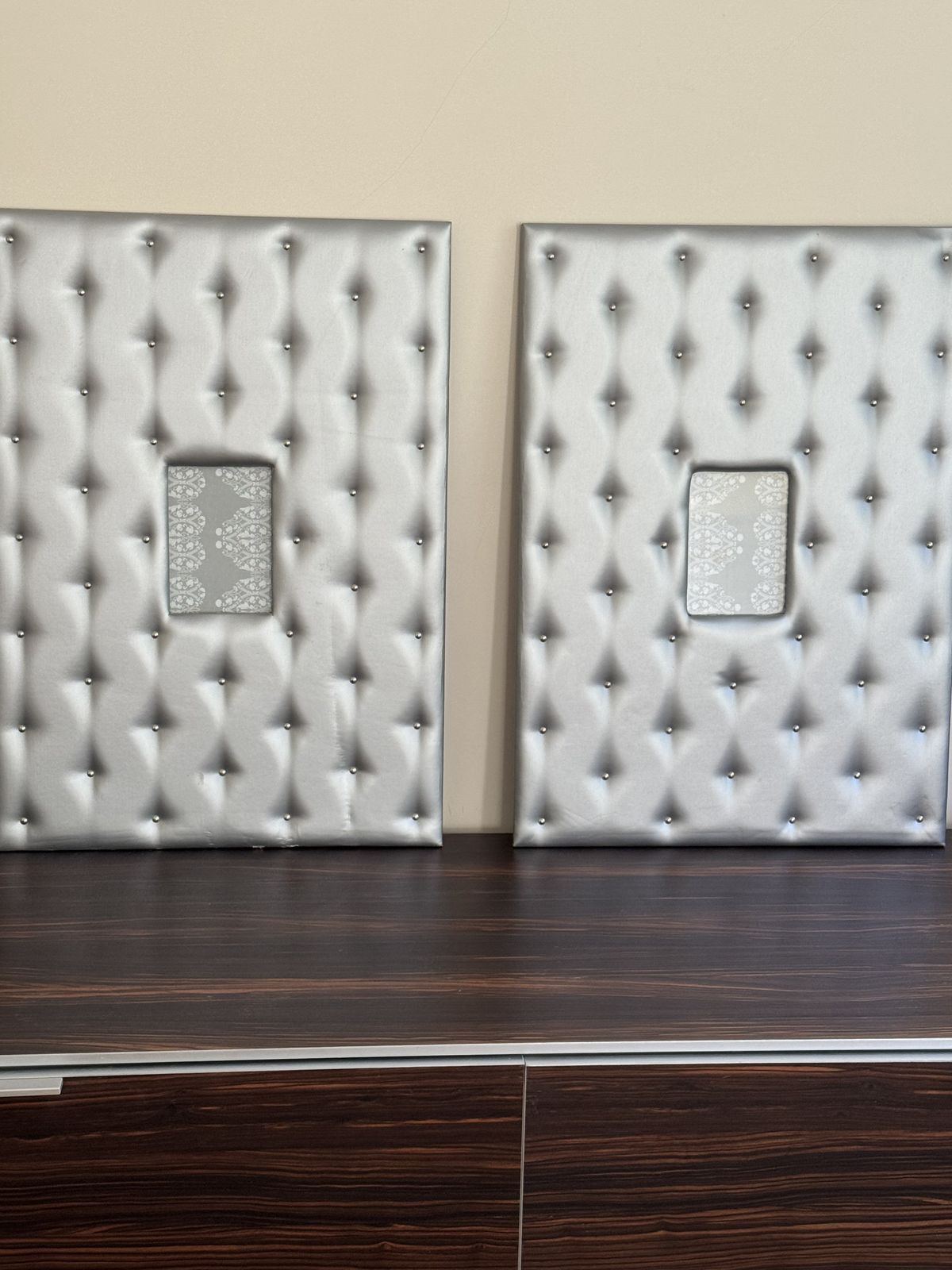 Large Scale Silver Faux Leather Padded And Studded Picture Frames photo Home Decor