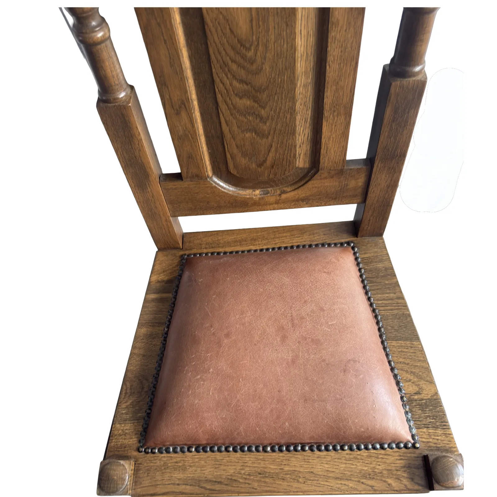 Set Of 4 Oak Chairs Antique Style Solid Wood And Leather Seats Chairs photo buy
