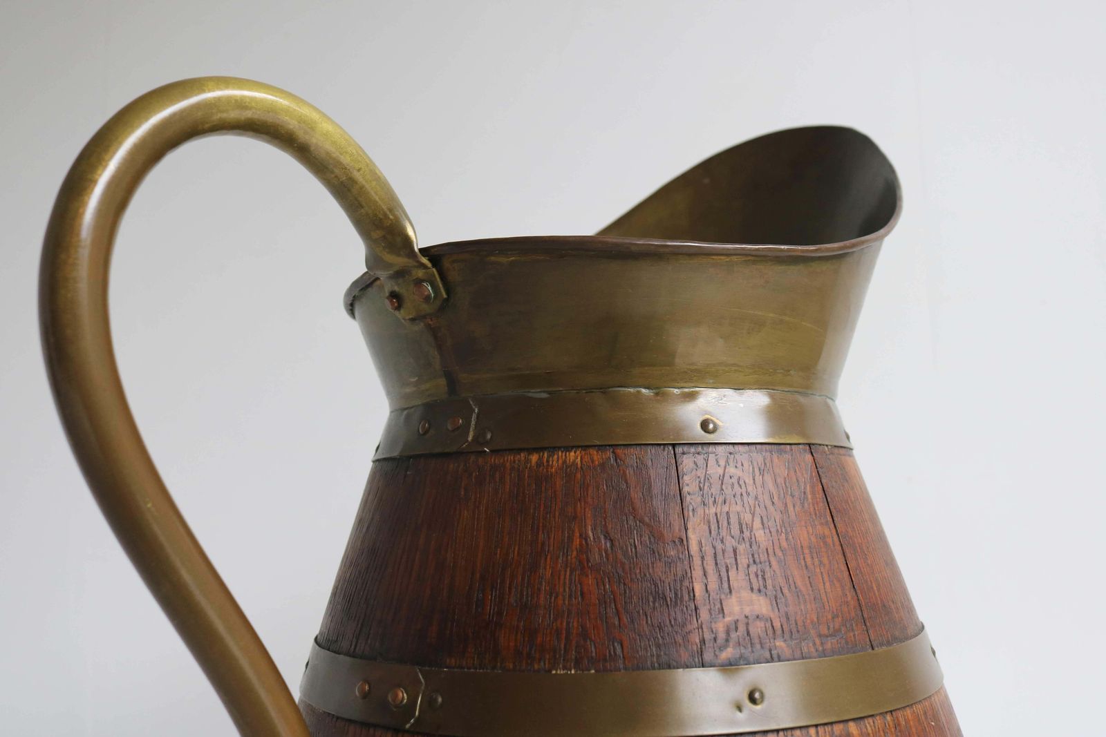 photo furniture Antique French Copper And Oak Pitcher, Wine Jug Umbrella Holder 1900 Hallway