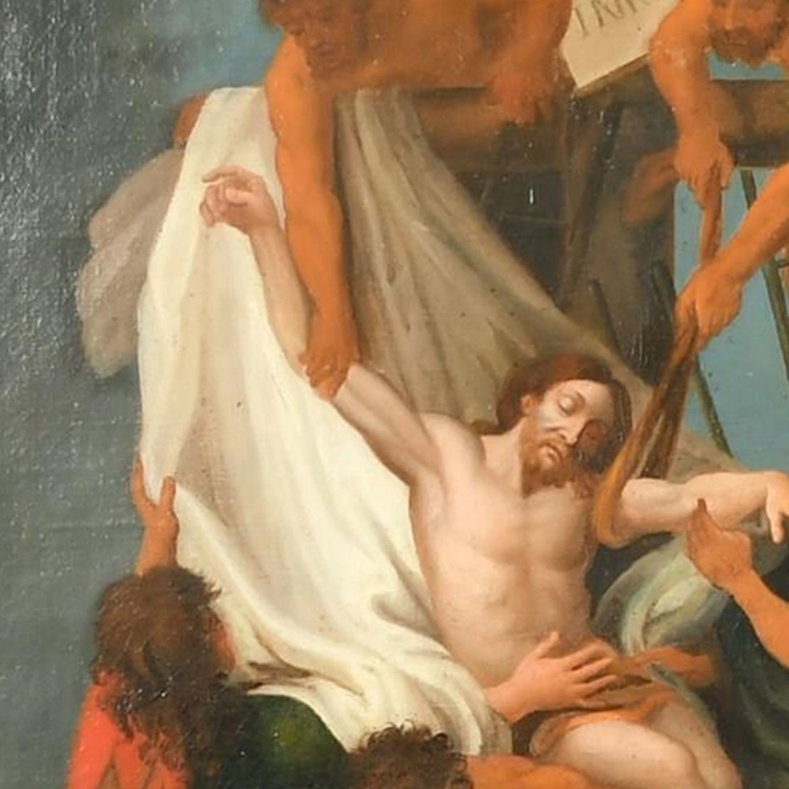 Antique Late 18th Century Oil  Decent From The Cross Follower Of Charles Le Brun photo for sale